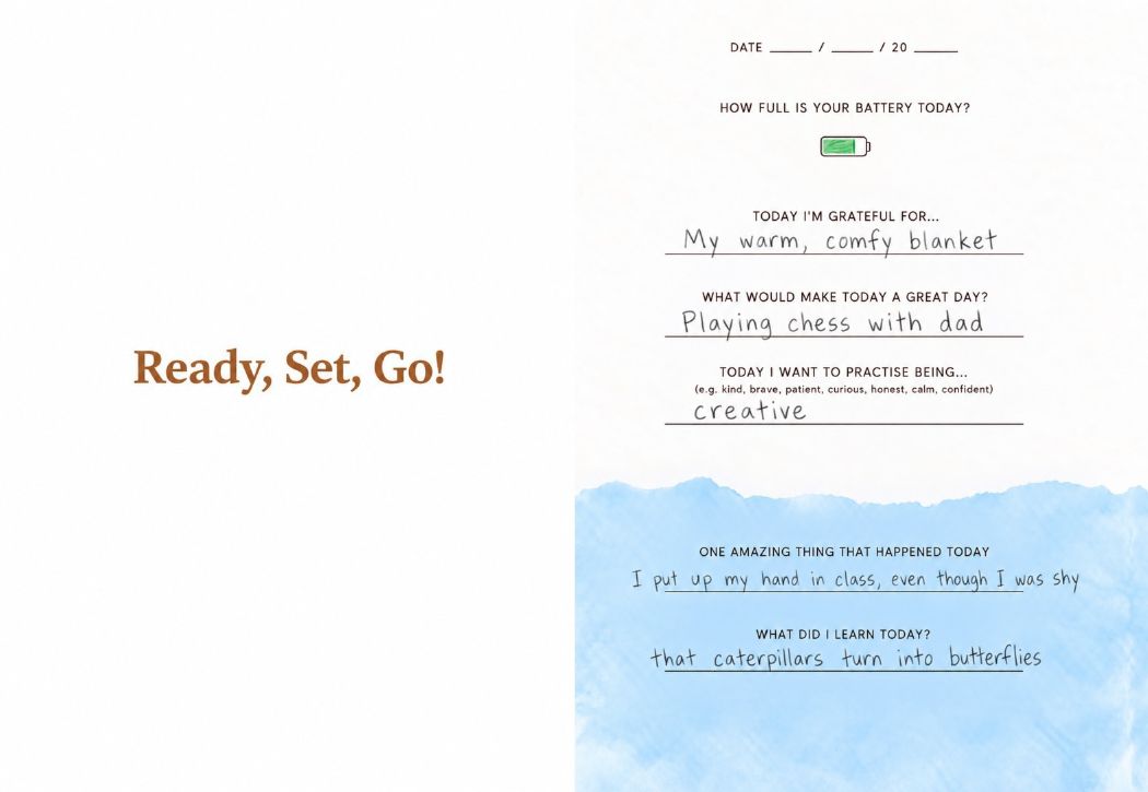 Ready, set, go: a spread from The Gratitude Journal for Kids